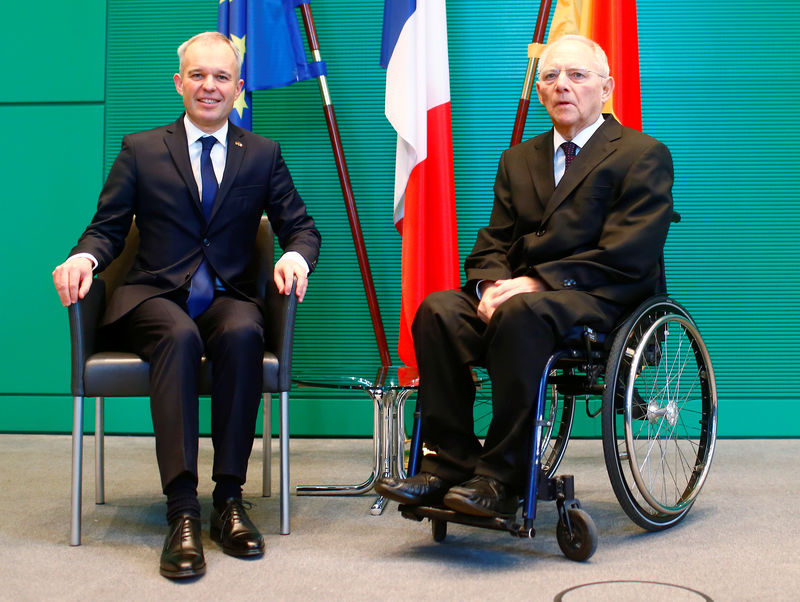 © Reuters. French National Assembly speaker Rugy meets Bundestag's President Schaeuble before a session of the lower house of parliament Bundestag in Berlin