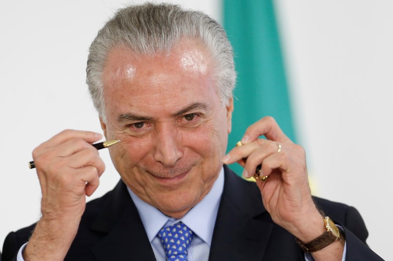 © Reuters. Presidente Michel Temer durante cerimônia no Palácio do Planalto em Brasília, Distrito Federal