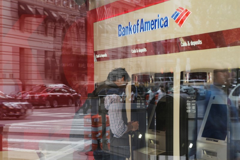 © Reuters. FILE PHOTO: Customer uses an ATM at a Bank of America branch in Boston