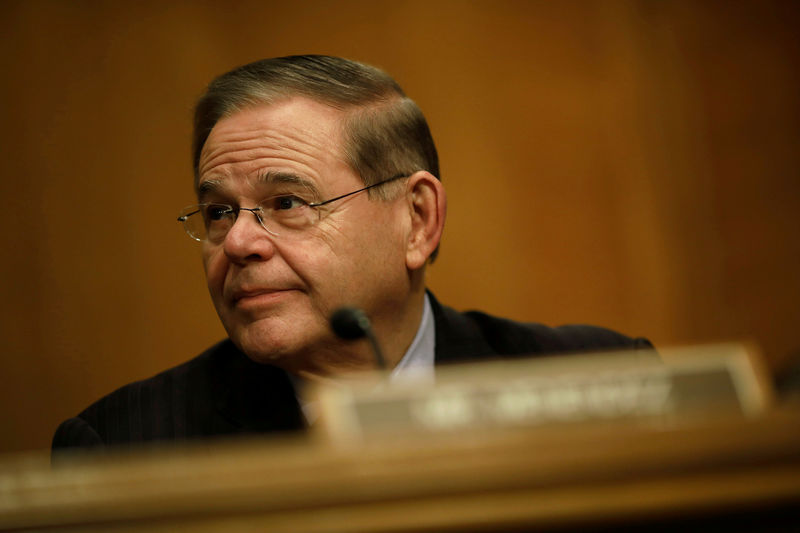 © Reuters. FILE PHOTO: Sen. Bob Menendez (D-NJ) looks on during a Senate Banking Committee hearing on Capitol Hill in Washington