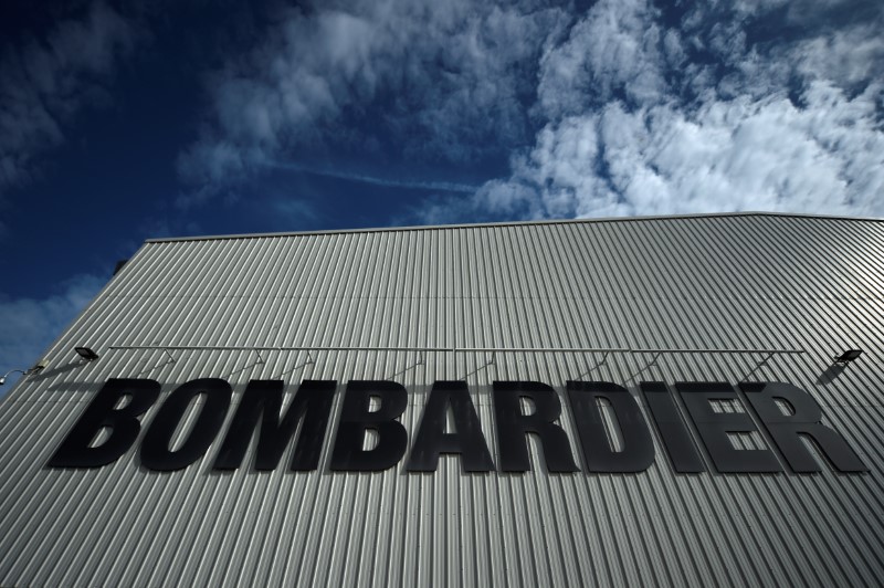 © Reuters. FILE PHOTO: The Bombardier logo is seen at the Bombardier factory in Belfast