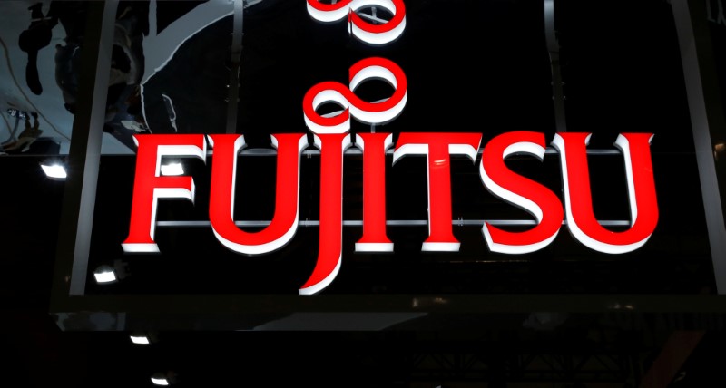 © Reuters. A logo of Fujitsu Ltd. is pictured at the CEATEC JAPAN 2017 in Chiba