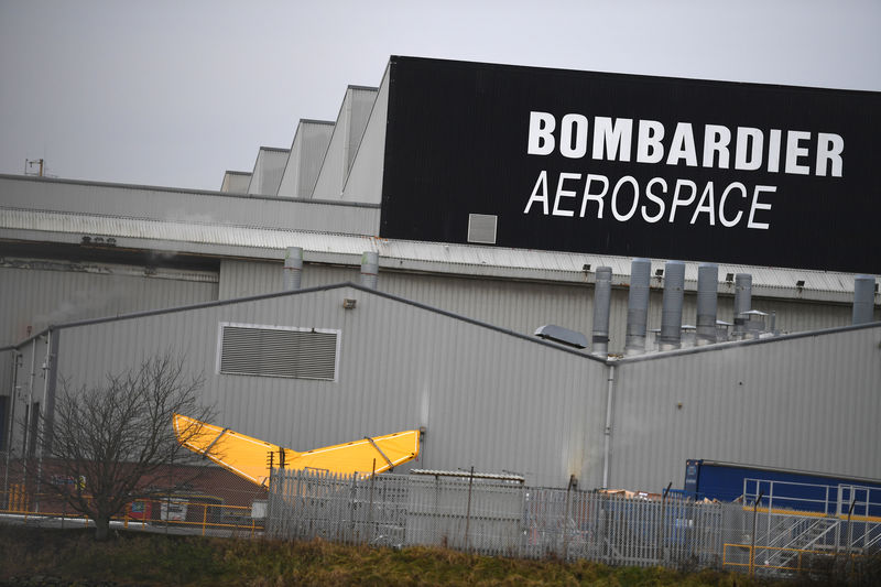 © Reuters. A Bombardier logo is seen at the Bombardier plant in Belfast