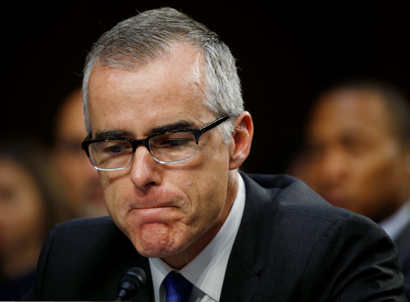 © Reuters. FILE PHOTO: FBI Deputy Director McCabe pauses while testifying before a Senate Intelligence Committee hearing on the Foreign Intelligence Surveillance Act on Capitol Hill in Washington