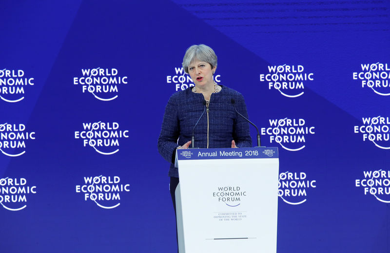 © Reuters. Britain's Prime Minister Theresa May attends the World Economic Forum (WEF) annual meeting in Davos