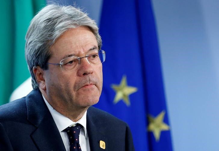 © Reuters. Il presidente del Consiglio, Paolo Gentiloni, a Bruxelles