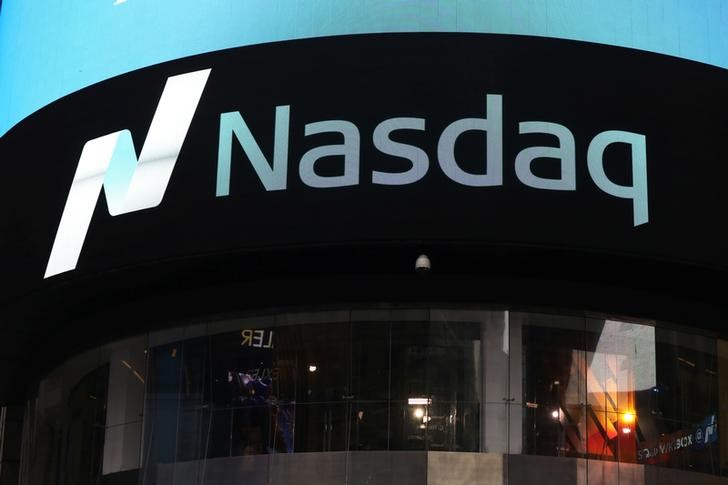 © Reuters. FILE PHOTO - A view of the exterior of the Nasdaq market site in Times Square in New York City