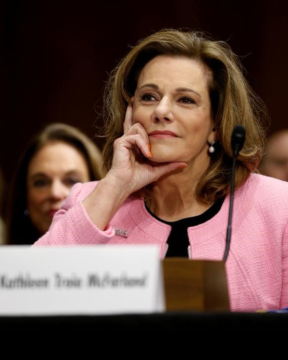 © Reuters. FILE PHOTO - McFarland testifies at the Senate Foreign Relations Committee hearing on her nomination on Capitol Hill in Washington