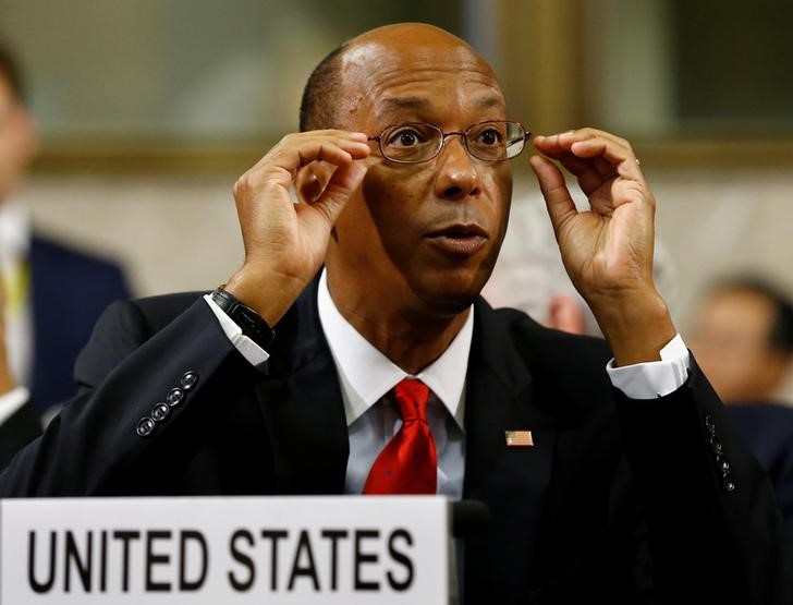 © Reuters. Embaixador dos Estados Unidos Robert Wood durante Conferência sobre Desarmamento, na ONU, em Genebra