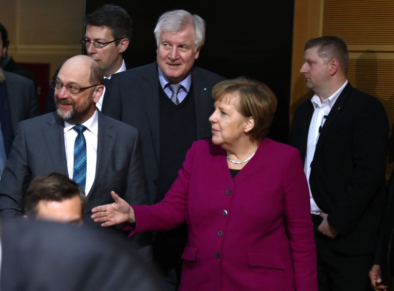 © Reuters. Coalition talks at the SPD headquarters in Berlin