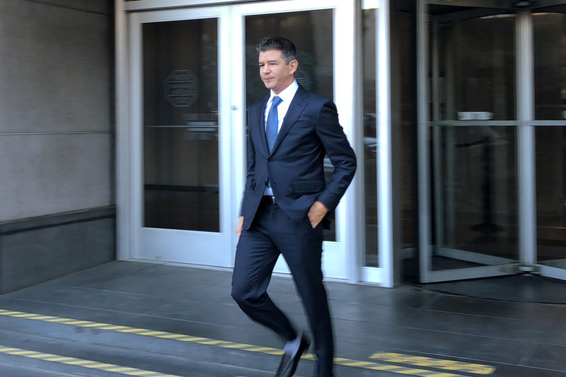 © Reuters. Former Uber Chief Executive Officer Travis Kalanick leaves the federal court in San Francisco