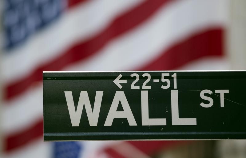 © Reuters. A Wall Street sign hangs on a signpost in front of the New York Stock Exchange