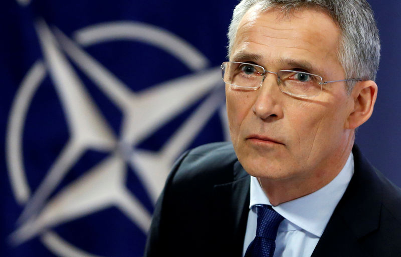 © Reuters. NATO Secretary-General Stoltenberg addresses a news conference at the Alliance headquarters in Brussels