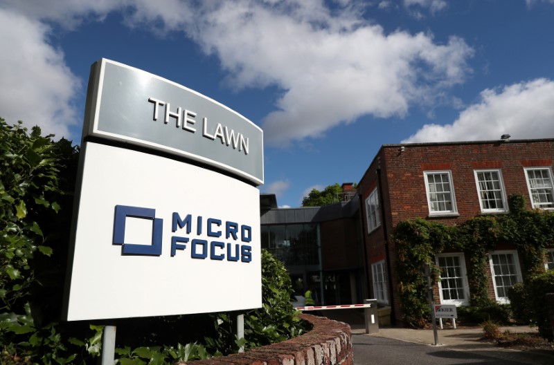 © Reuters. FILE PHOTO: The offices of Micro Focus in Newbury, England