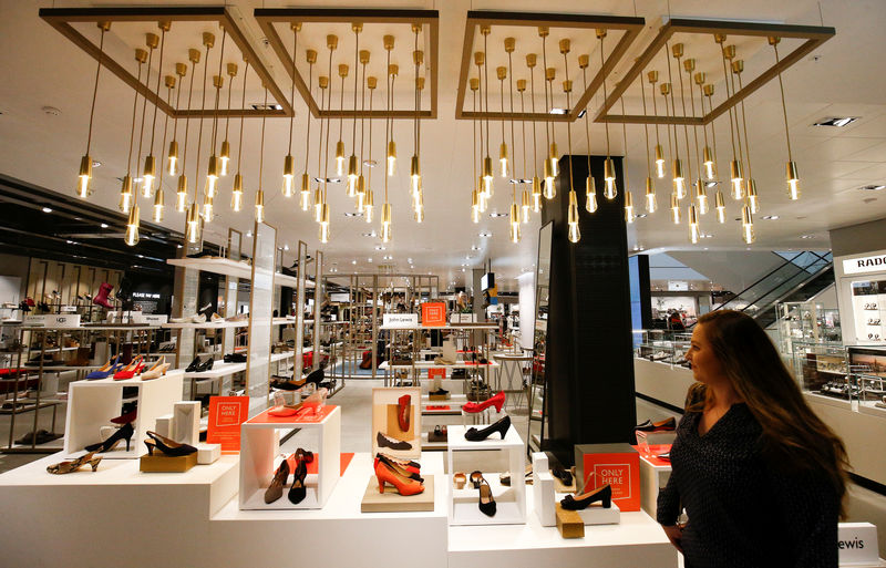 © Reuters. Designer shoes are displayed inside the new John Lewis store at the Westfield shopping centre in White City, London