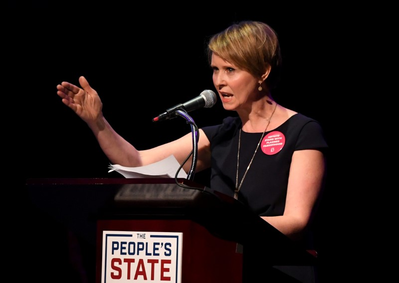 © Reuters. Cynthia Nixon faz discurso em Manhattan