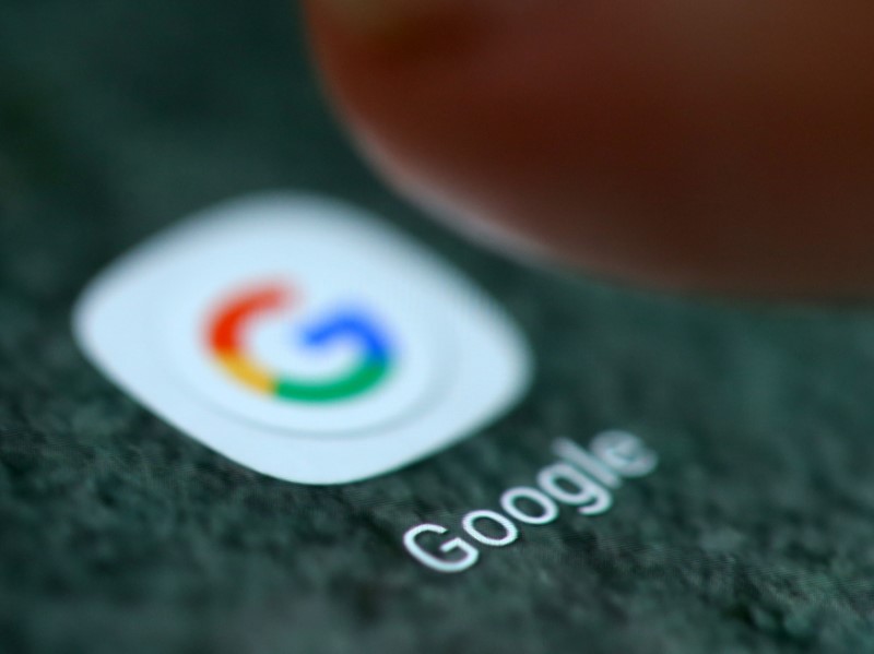 © Reuters. The Google app logo is seen on a smartphone in this illustration