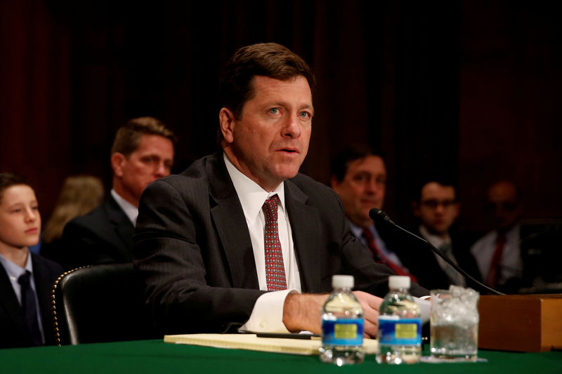 © Reuters. FILE PHOTO: Clayton testifies at a Senate Banking Housing and Urban Affairs Committee hearing on Capitol Hill in Washington