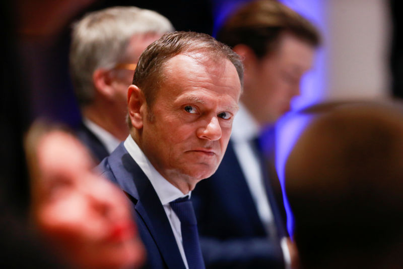 © Reuters. EU Council President Tusk attends the EU leaders summit in Brussels