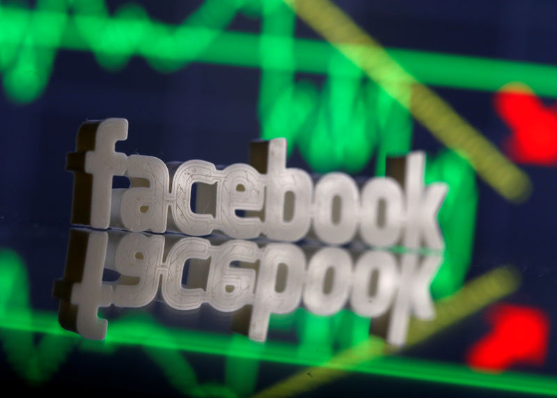 © Reuters. A 3D-printed Facebook logo is seen in front of displayed stock graph