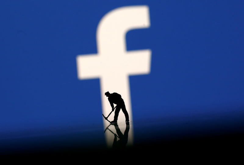 © Reuters. A figurine is seen in front of the Facebook logo in this illustration