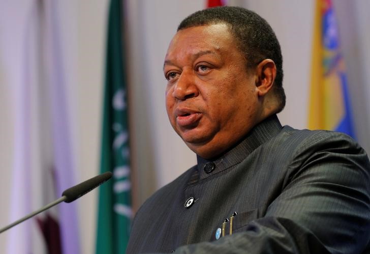 © Reuters. OPEC Secretary-General Barkindo addresses a news conference in Vienna