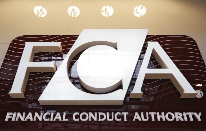 © Reuters. FILE PHOTO - The logo of the new Financial Conduct Authority is seen at the agency's headquarters in the Canary Wharf business district of London