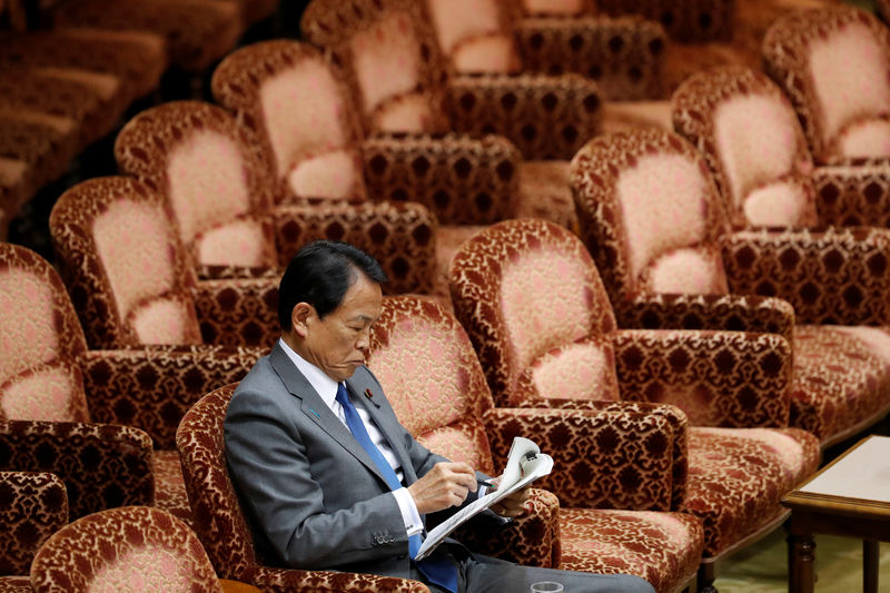 Â© Reuters. Japan's Finance Minister Taro Aso attends an upper house parliamentary session in Tokyo