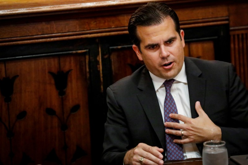 © Reuters. FILE PHOTO:    Puerto Rico Governor Ricardo Rossello speaks during an interview in New York City