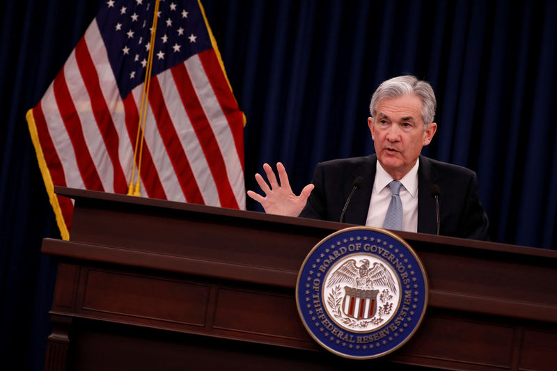 © Reuters. Federal Reserve Chairman Jerome Powell speaks at a news conference following the Federal Open Market Committee meetings in Washington