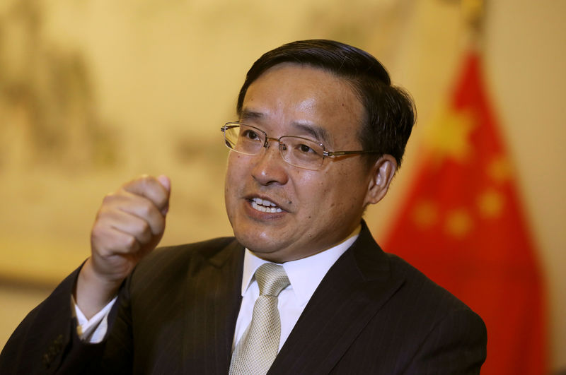 © Reuters. Jia Guide, China's ambassador to Peru, speaks during an interview with Reuters at the Chinese embassy in Lima