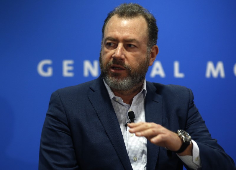 © Reuters. GM's Amman speaks at press conference at the North American International Auto Show in Detroit