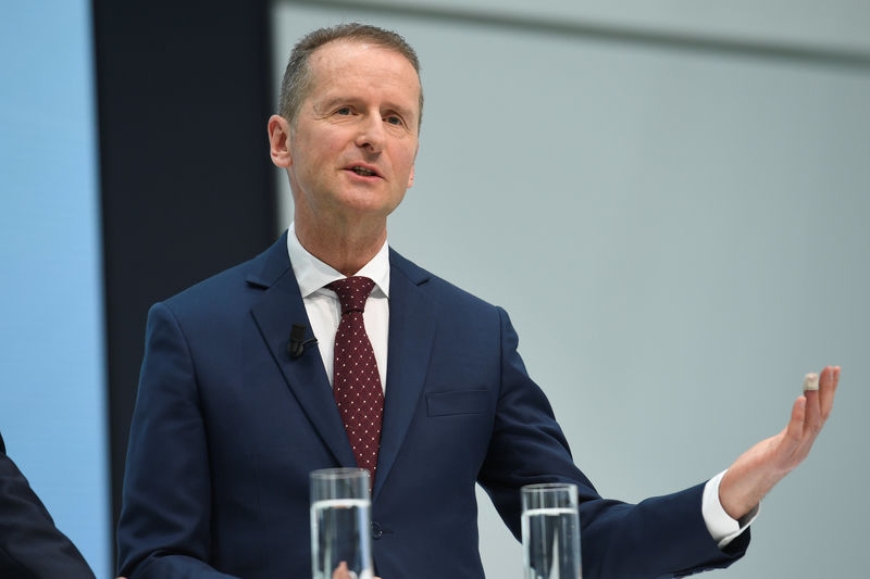 © Reuters. New VW CEO Diess addresses the media during a news conference at the Volkswagen plant in Wolfsburg