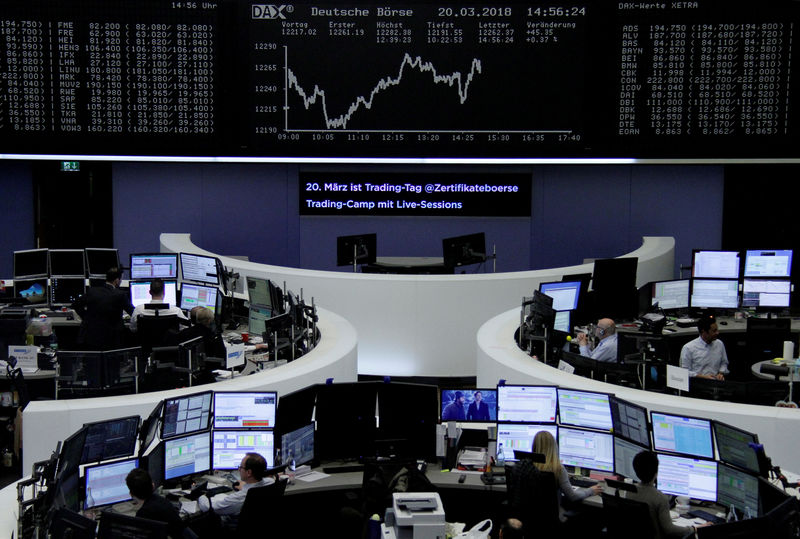 © Reuters. FILE PHOTO: The German share price index, DAX board, is seen at the stock exchange in Frankfurt