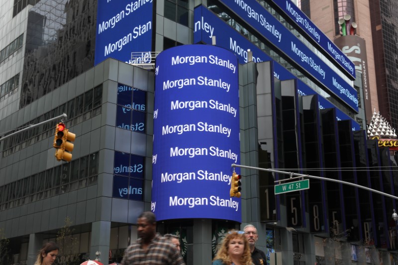 © Reuters. The corporate logo of financial firm Morgan Stanley is pictured on the company's world headquarters in New York