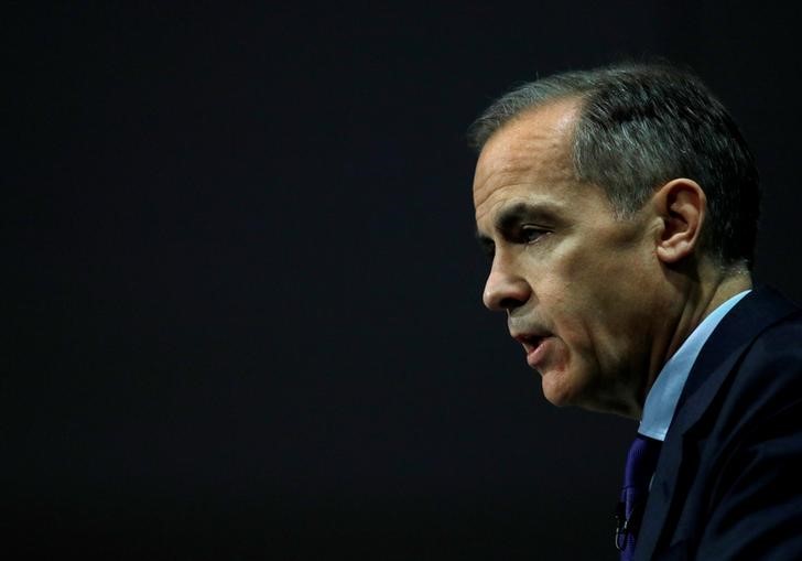 © Reuters. The Governor of the Bank of England, Mark Carney, speaks to the Scottish Economics Forum, via a live feed, in central London