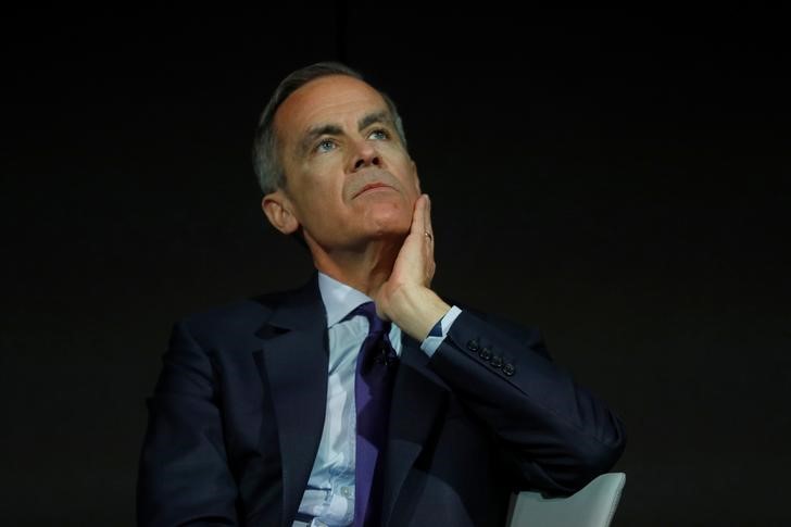© Reuters. The Governor of the Bank of England, Mark Carney, speaks to the Scottish Economics Forum, via a live feed, in central London
