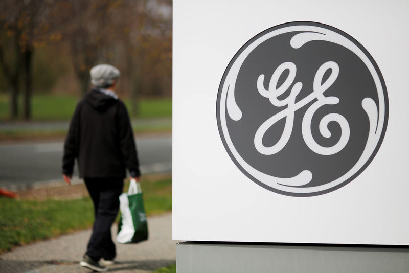 © Reuters. FILE PHOTO: A pedestrian walks past a General Electric facility in Medford