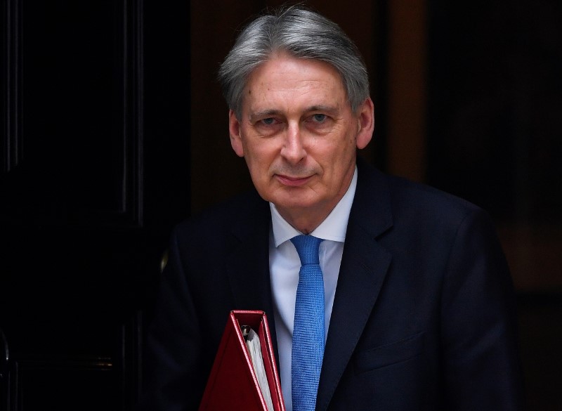 © Reuters. Britain's Chancellor of the Exchequer Philip Hammond leaves 11 Downing Street to deliver his half-yearly update on the public finances, in London