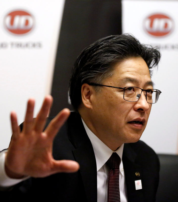 © Reuters. Nakano, senior vice president of UD Trucks Technology, attends an interview with Reuters in Tokyo