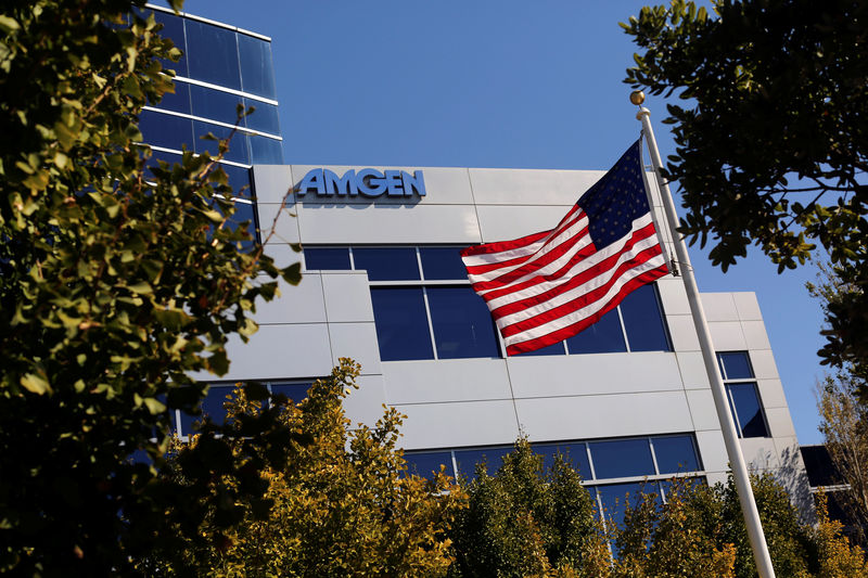 © Reuters. FILE PHOTO: An Amgen sign is seen at the company's office in South San Francisco