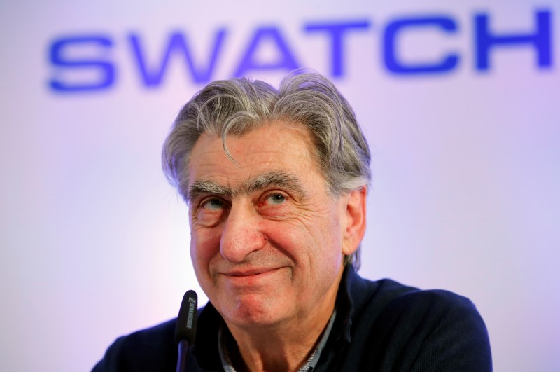 © Reuters. FILE PHOTO: CEO and Chairman of the Board of the Swatch Group Hayek attends the news conference in Biel