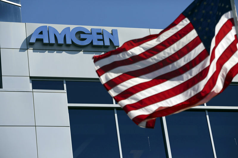 © Reuters. FILE PHOTO - Amgen sign at the company's office in South San Francisco