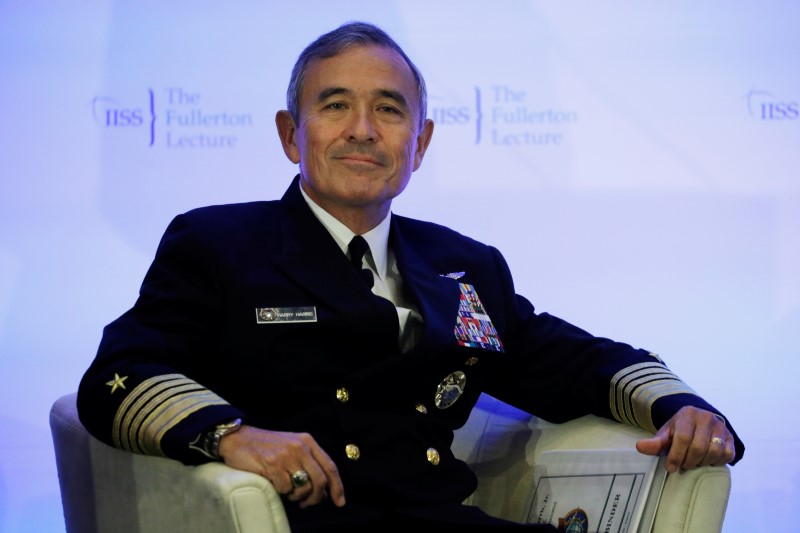 © Reuters. U.S. Navy Admiral Harry Harris Jr, head of the Pacific Command, attends at a Fullerton Lecture on "Challenges, Opportunities and Innovation in the Indo-Asia-Pacific", in Singapore