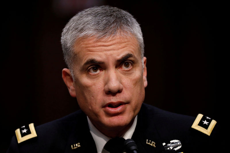 © Reuters. FILE PHOTO - Lieutenant General Paul Nakasone, nominee to lead the National Security Agency and US Cyber Command, testifies before the Senate Intelligence Committee on Capitol Hill in Washington