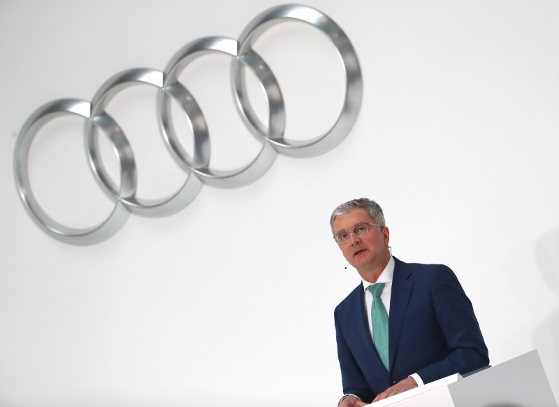 © Reuters. Audi CEO Stadler speaks during the company's annual news conference in Ingolstadt