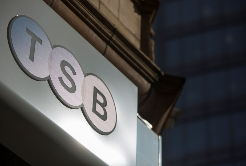 © Reuters. FILE PHOTO: A sign is displayed outside a branch of the TSB bank in central London