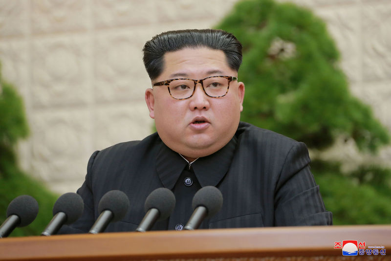 © Reuters. FILE PHOTO: KCNA photo of North Korean leader Kim Jong Un speaking during the Third Plenary Meeting of the Seventh Central Committee of the Workers' Party of Korea