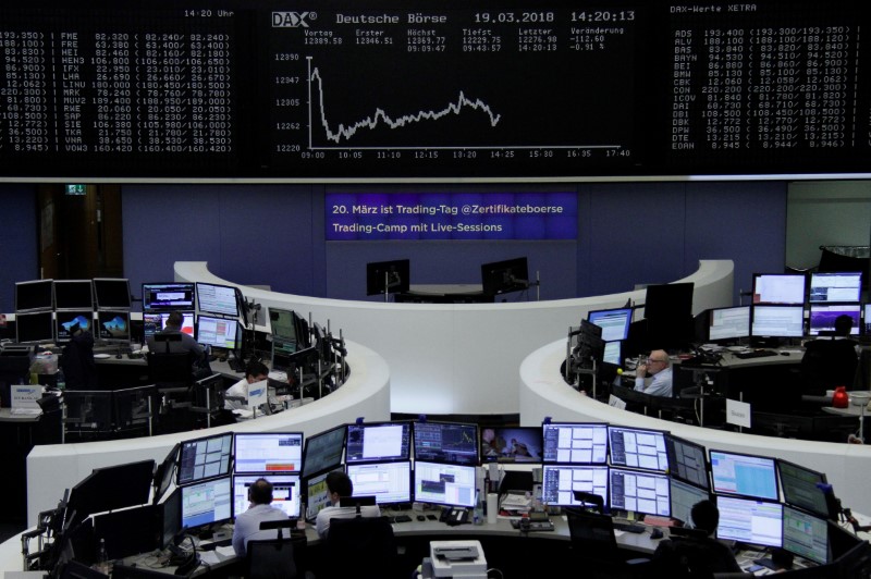 © Reuters. The German share price index, DAX board, is seen at the stock exchange in Frankfurt