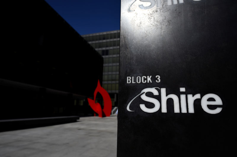 © Reuters. A Shire logo is seen outside their offices in Dublin